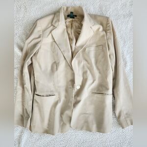 Lauren Ralph Lauren Size 12 Women's Beige Blazer One Botton Wool Blend